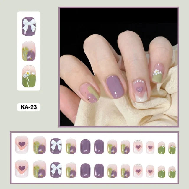 24pcs/box Kawaii Butterfly Lovely Wearable Press On Fake Nails