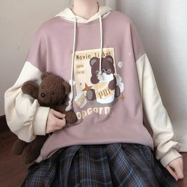 Japanese Kawaii Bear Hoodie Anime Cute Hoodies Soft Girls Pullover