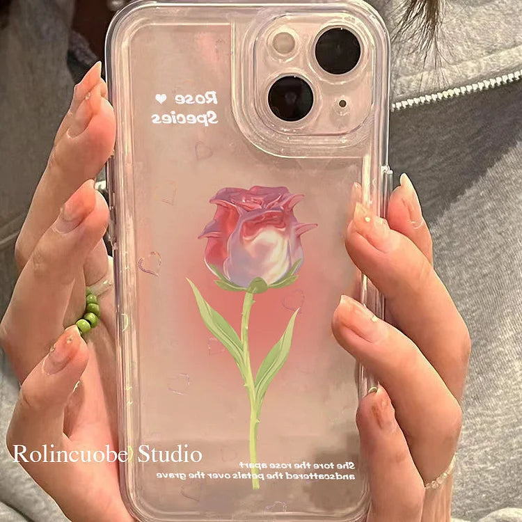 Sweet Rose Flower Phone Case Cover for iphone 14 13 Pro Max 12 11 XR XSMax Clear Shockproof Protective Cases