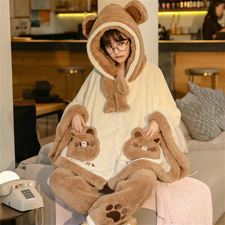 Bear Ears Pocket Bow Hooded Pajama Set