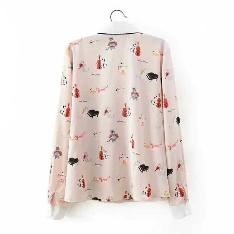 Neko Atsume Cute Cat Collar Printing Blouse