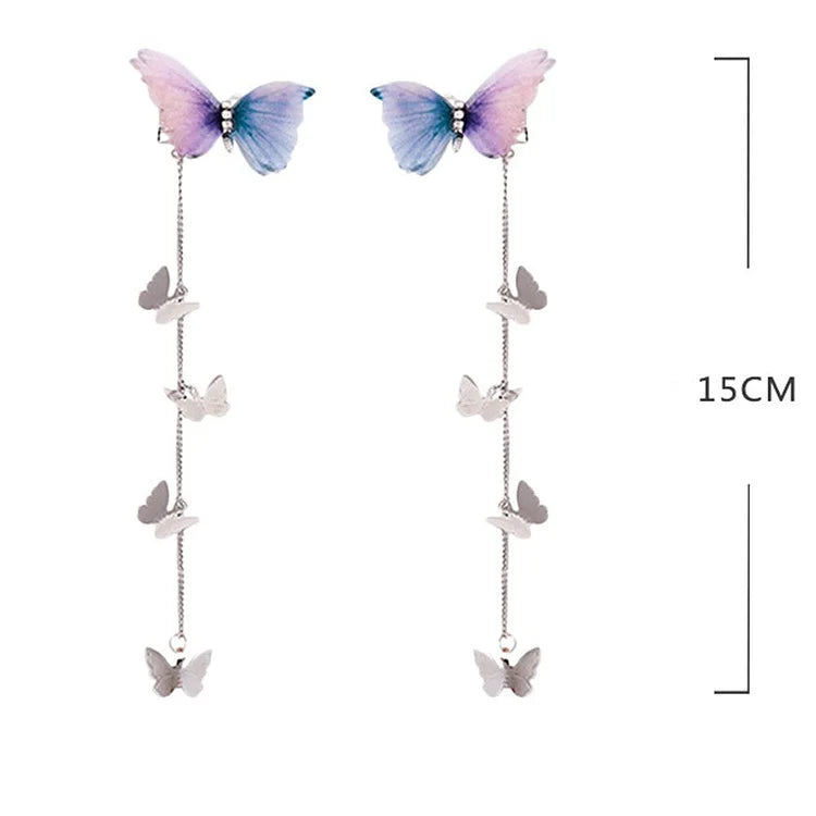 Korean Yarn Elegant Metal Tassel Long Hair Clips Butterfly Hairpins