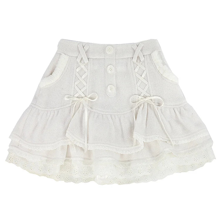 Kawaii Cute Fluffy Lace-up Knitted Cake Skirt