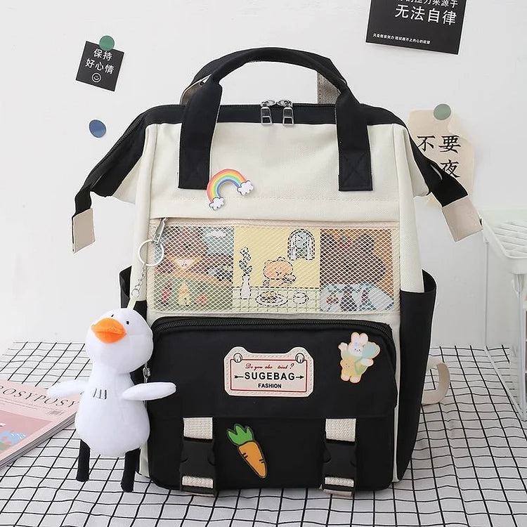 5Pcs/set Lovely Canvas School Backpack