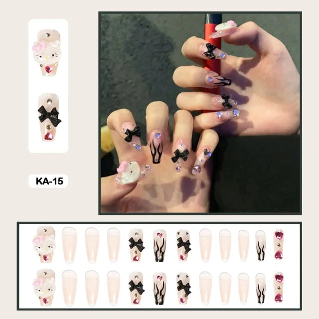 24pcs/box Kawaii Butterfly Lovely Wearable Press On Fake Nails