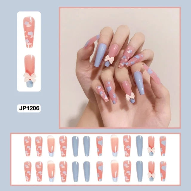 24pcs/box Kawaii Butterfly Lovely Wearable Press On Fake Nails