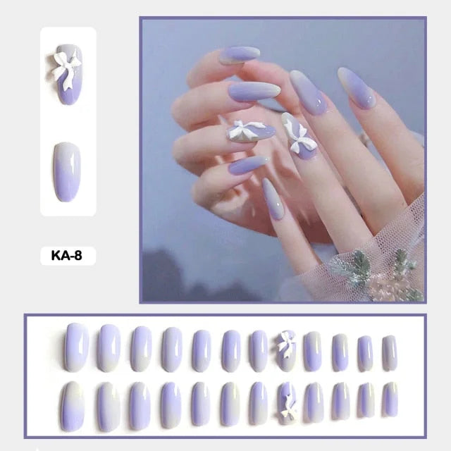 24pcs/box Kawaii Butterfly Lovely Wearable Press On Fake Nails