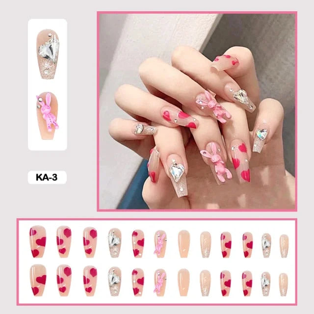 24pcs/box Kawaii Butterfly Lovely Wearable Press On Fake Nails