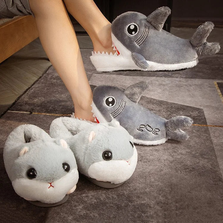 Kawaii Hamster Plush Pig Shark Slippers Stuffed Animal Dolls Room Indoor Winter Floor Shoes