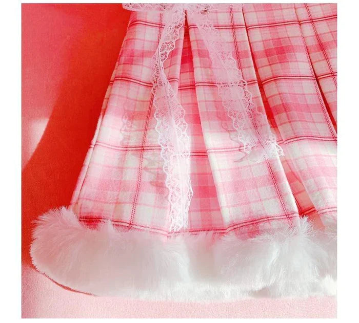 Princess Pink Plaid Fur Lined Skirt