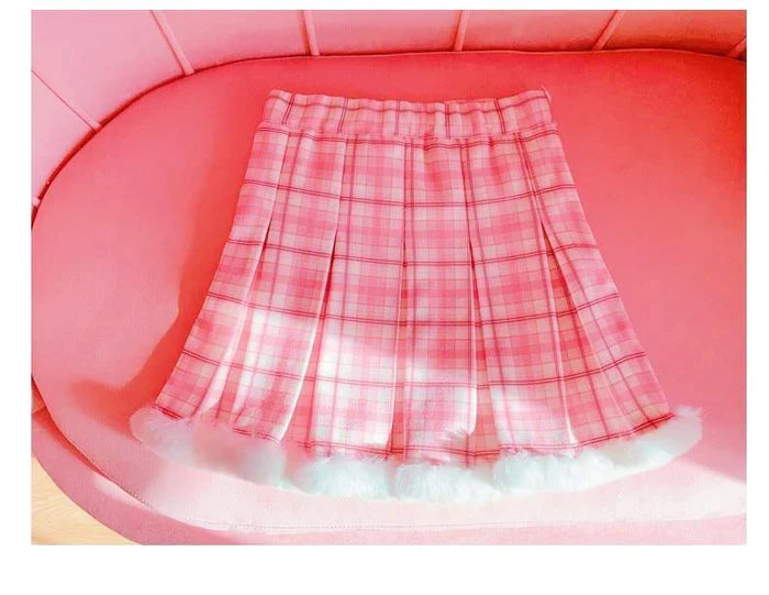 Princess Pink Plaid Fur Lined Skirt