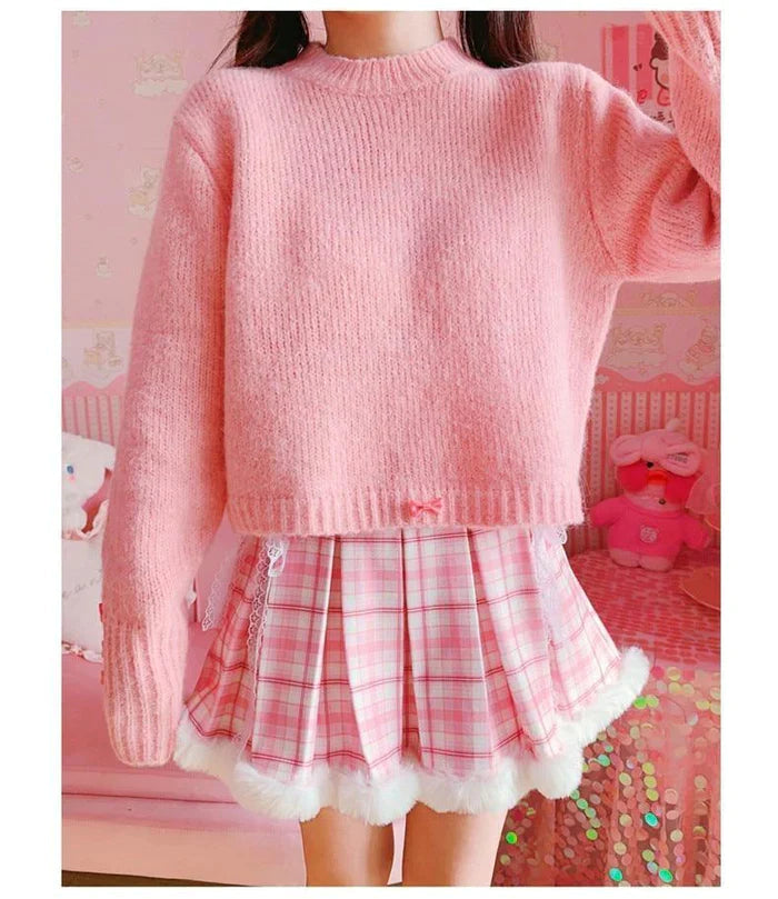 Princess Pink Plaid Fur Lined Skirt