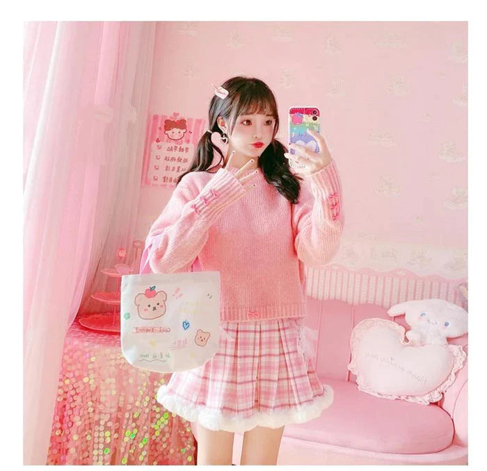 Princess Pink Plaid Fur Lined Skirt