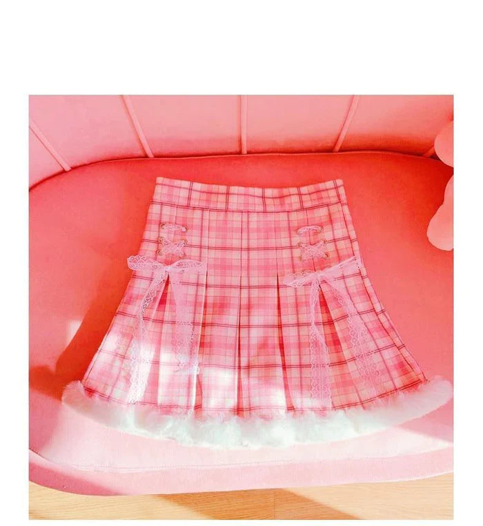 Princess Pink Plaid Fur Lined Skirt