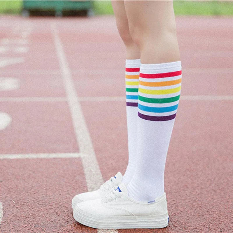 Rainbow Striped Pride Knee Socks