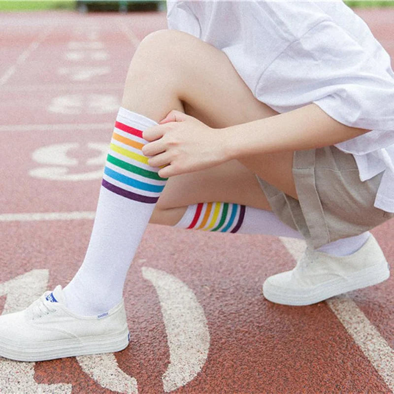 Rainbow Striped Pride Knee Socks